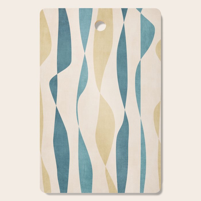 Teal Ochre Light Teal Lines Abstract Artwork Cutting Board Gallery Image 1
