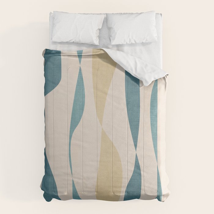 Teal Ochre Light Teal Lines Abstract Artwork Comforter Gallery Image 6