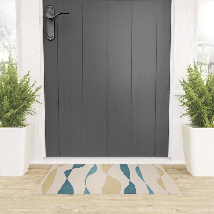 Teal Ochre Light Teal Lines Abstract Artwork Welcome Mat Gallery Image 3