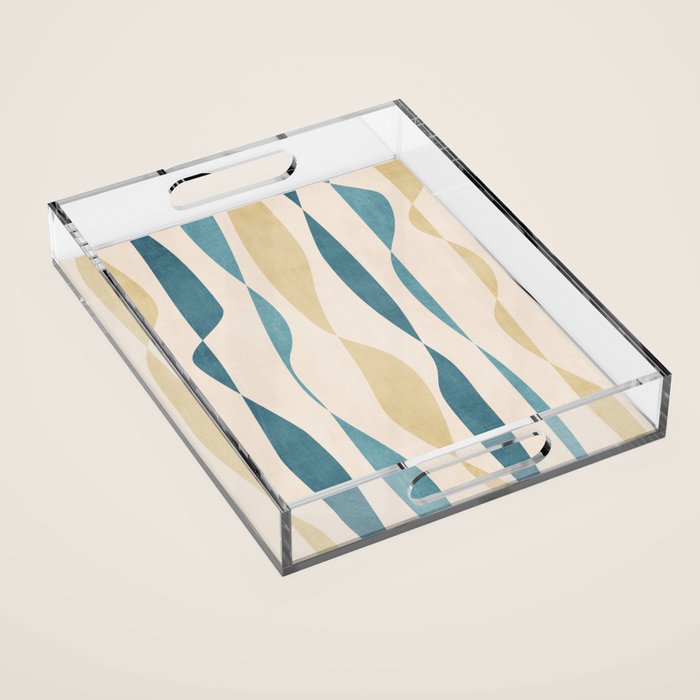 Teal Ochre Light Teal Lines Abstract Artwork Acrylic Tray Gallery Image 1