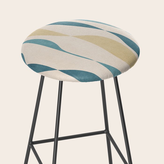 Teal Ochre Light Teal Lines Abstract Artwork Stool Gallery Image 2