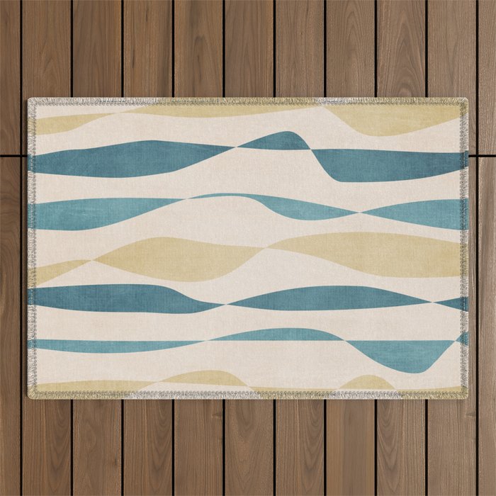 Teal Ochre Light Teal Lines Abstract Artwork Outdoor Rug Gallery Image 1