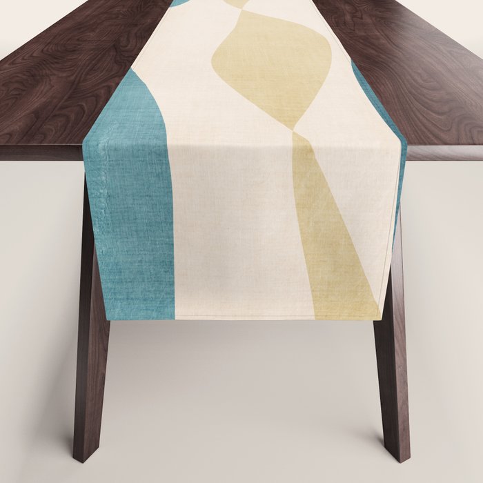 Teal Ochre Light Teal Lines Abstract Artwork Table Runner Gallery Image 1