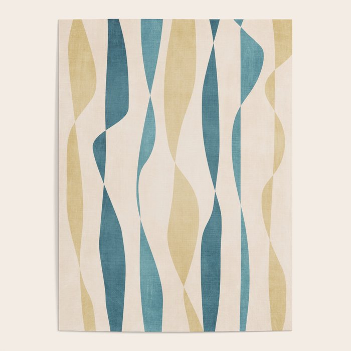 Teal Ochre Light Teal Lines Abstract Artwork Poster Gallery Image 4
