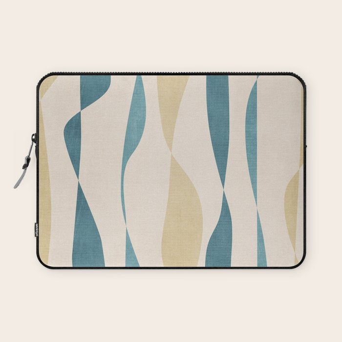 Teal Ochre Light Teal Lines Abstract Artwork Laptop Sleeve Gallery Image 1