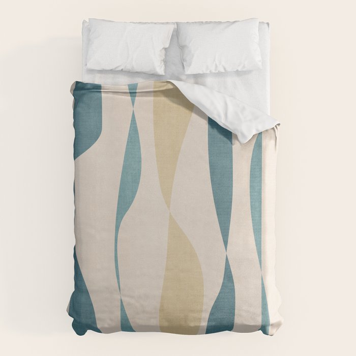 Teal Ochre Light Teal Lines Abstract Artwork Duvet Cover Gallery Image 6