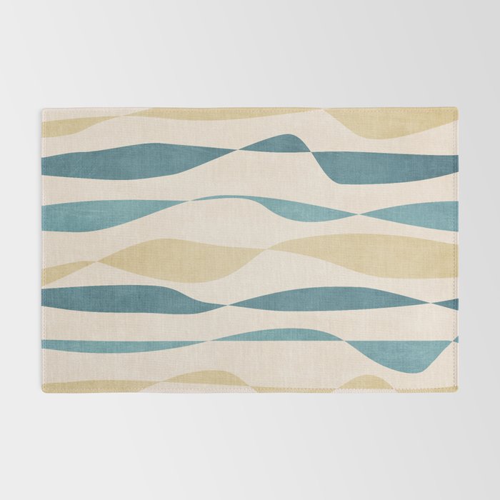 Teal Ochre Light Teal Lines Abstract Artwork Rug Gallery Image 2