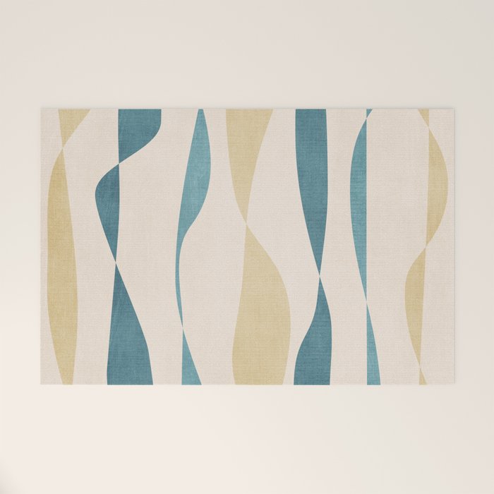 Teal Ochre Light Teal Lines Abstract Artwork Welcome Mat Gallery Image 1