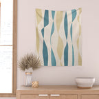 Teal Ochre Light Teal Lines Abstract Artwork Wall Tapestry Gallery Image 2