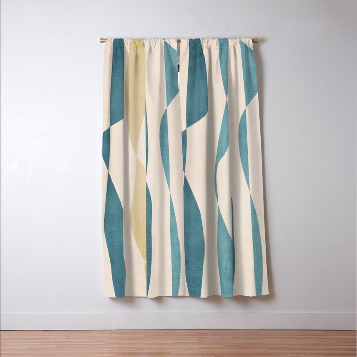 Teal Ochre Light Teal Lines Abstract Artwork Window Curtain Gallery Image 3