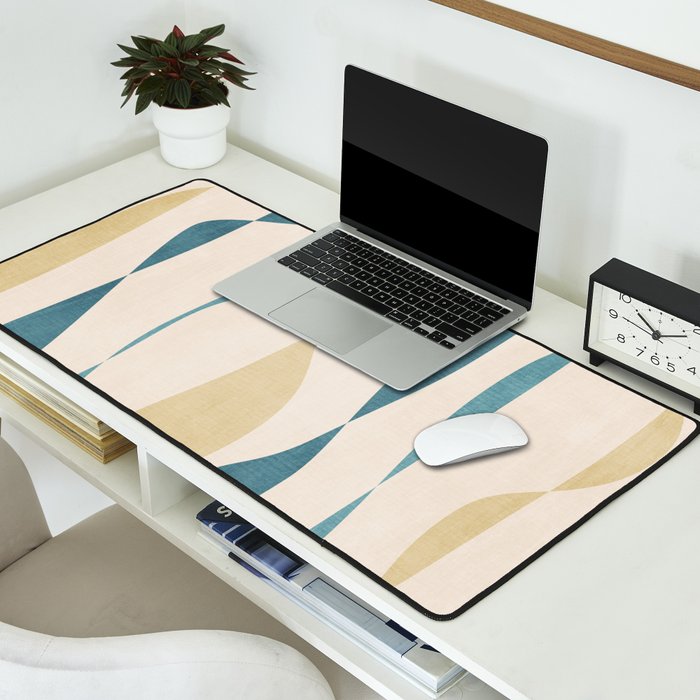 Teal Ochre Light Teal Lines Abstract Artwork Desk Mat Gallery Image 2