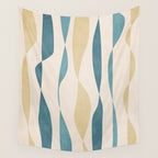 Teal Ochre Light Teal Lines Abstract Artwork Wall Tapestry Gallery Image 4