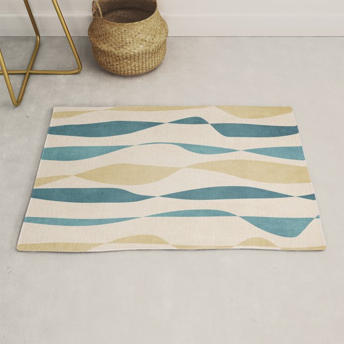 Teal Ochre Light Teal Lines Abstract Artwork Rug Gallery Image 1