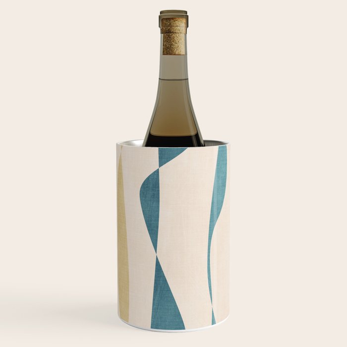 Teal Ochre Light Teal Lines Abstract Artwork Wine Chiller Gallery Image 2
