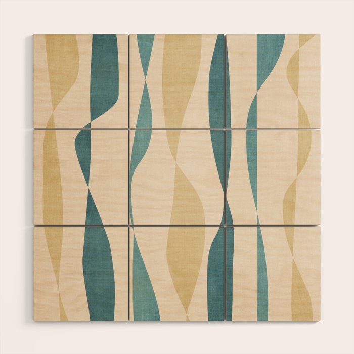 Teal Ochre Light Teal Lines Abstract Artwork Wood Wall Art Gallery Image 1