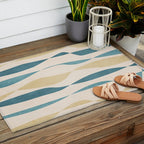 Teal Ochre Light Teal Lines Abstract Artwork Outdoor Rug Gallery Image 2