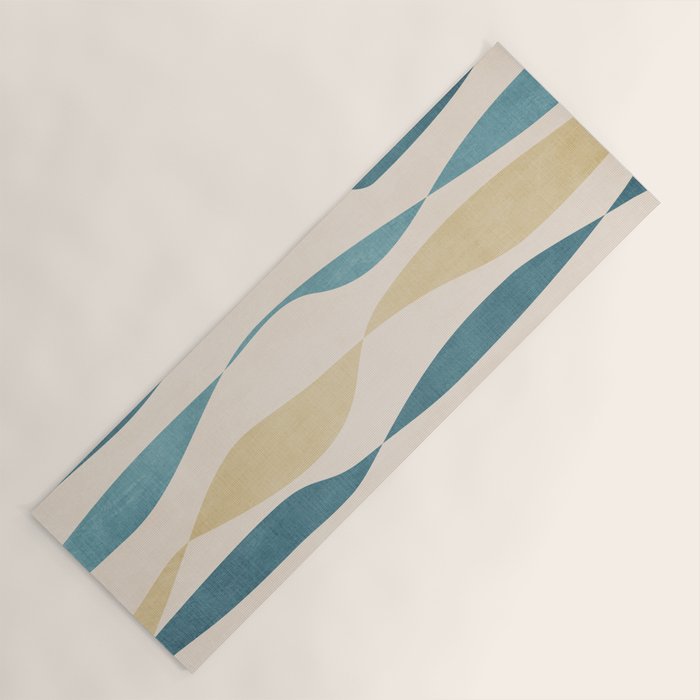 Teal Ochre Light Teal Lines Abstract Artwork Yoga Mat Gallery Image 1