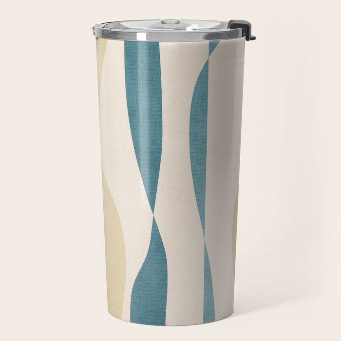 Teal Ochre Light Teal Lines Abstract Artwork Travel Mug Gallery Image 2
