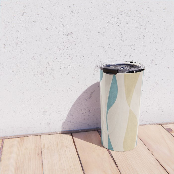 Teal Ochre Light Teal Lines Abstract Artwork Travel Mug Gallery Image 4