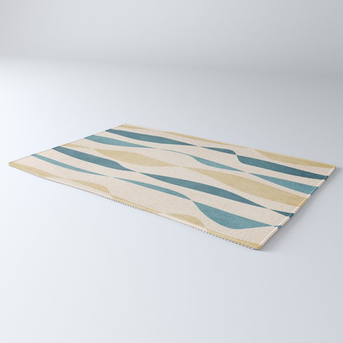 Teal Ochre Light Teal Lines Abstract Artwork Rug Gallery Image 3