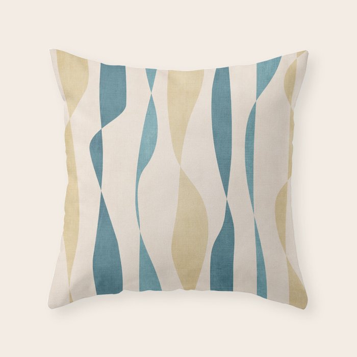 Teal Ochre Light Teal Lines Abstract Artwork Throw Pillow Gallery Image 1