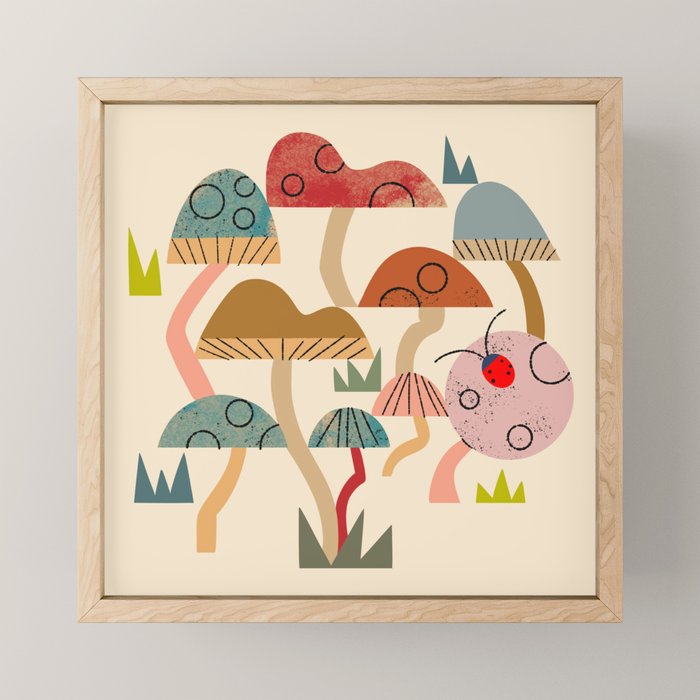 Toadstools and Ladybug Mini Art Print Gallery Image 1