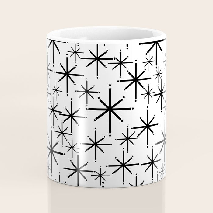 Mid Century Modern Twinkling Starburst Pattern in Black and White Coffee Mug Gallery Image 4