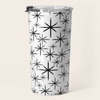 Mid Century Modern Twinkling Starburst Pattern in Black and White Travel Mug Gallery Image 3