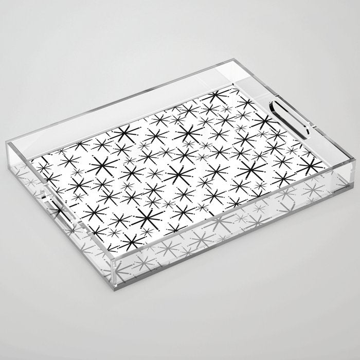 Mid Century Modern Twinkling Starburst Pattern in Black and White Acrylic Tray Gallery Image 1