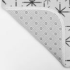 Mid Century Modern Twinkling Starburst Pattern in Black and White Bath Mat Gallery Image 2