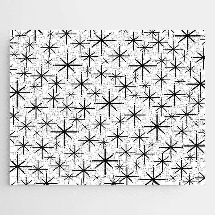 Mid Century Modern Twinkling Starburst Pattern in Black and White Jigsaw Puzzle Gallery Image 1