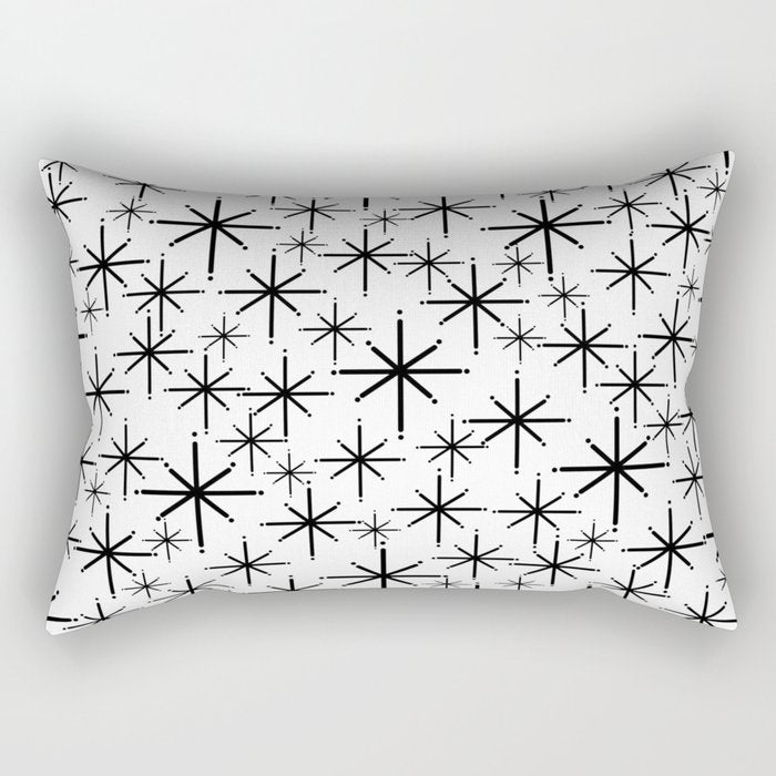 Mid Century Modern Twinkling Starburst Pattern in Black and White Rectangular Pillow Gallery Image 2