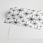Mid Century Modern Twinkling Starburst Pattern in Black and White Wrapping Paper Gallery Image 2