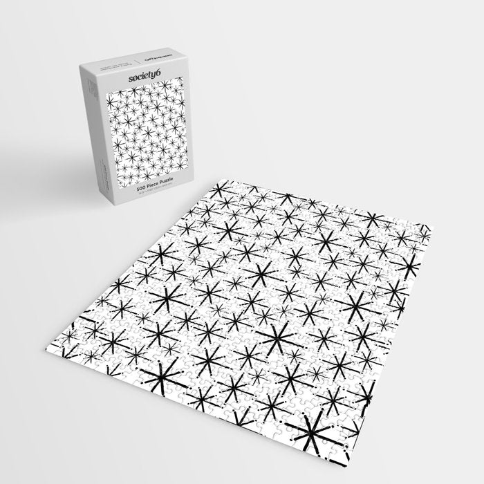 Mid Century Modern Twinkling Starburst Pattern in Black and White Jigsaw Puzzle Gallery Image 2