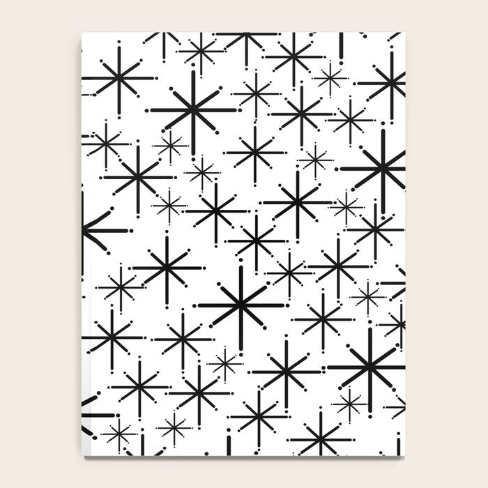 Mid Century Modern Twinkling Starburst Pattern in Black and White Notebook Gallery Image 4