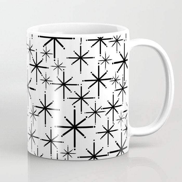 Mid Century Modern Twinkling Starburst Pattern in Black and White Coffee Mug Gallery Image 1