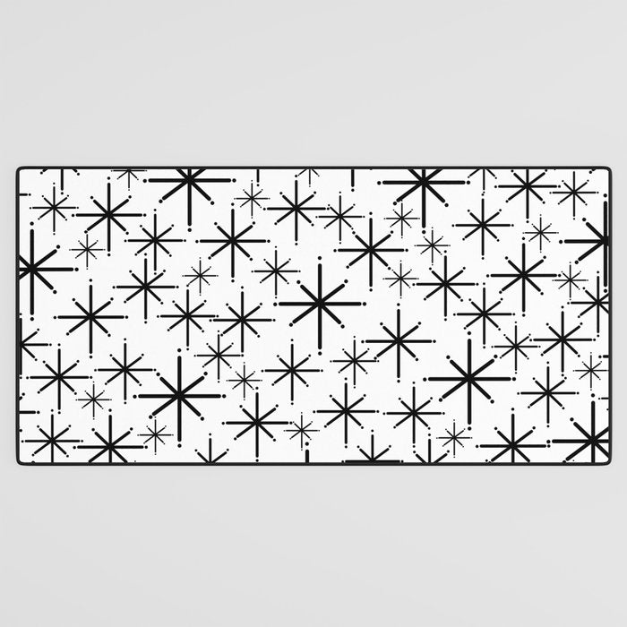 Mid Century Modern Twinkling Starburst Pattern in Black and White Desk Mat Gallery Image 3