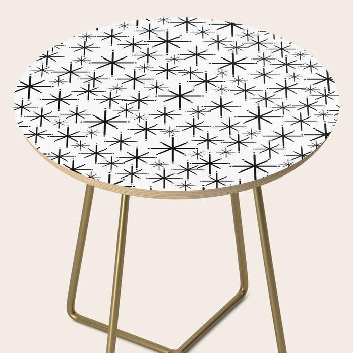 Mid Century Modern Twinkling Starburst Pattern in Black and White Side Table Gallery Image 2