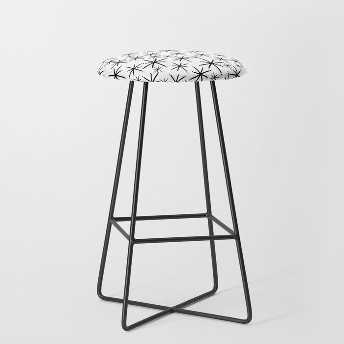 Mid Century Modern Twinkling Starburst Pattern in Black and White Stool Gallery Image 1