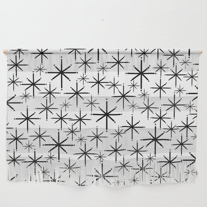 Mid Century Modern Twinkling Starburst Pattern in Black and White Wall Hanging Gallery Image 1