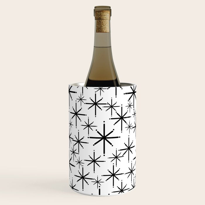 Mid Century Modern Twinkling Starburst Pattern in Black and White Wine Chiller Gallery Image 1