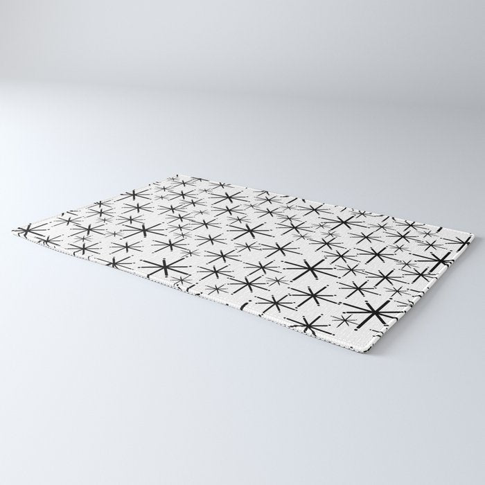 Mid Century Modern Twinkling Starburst Pattern in Black and White Rug Gallery Image 3