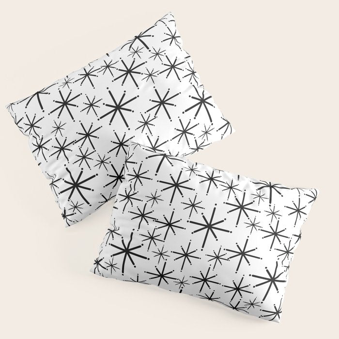 Mid Century Modern Twinkling Starburst Pattern in Black and White Pillow Sham Gallery Image 3