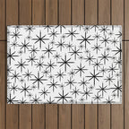 Mid Century Modern Twinkling Starburst Pattern in Black and White Outdoor Rug Gallery Image 1