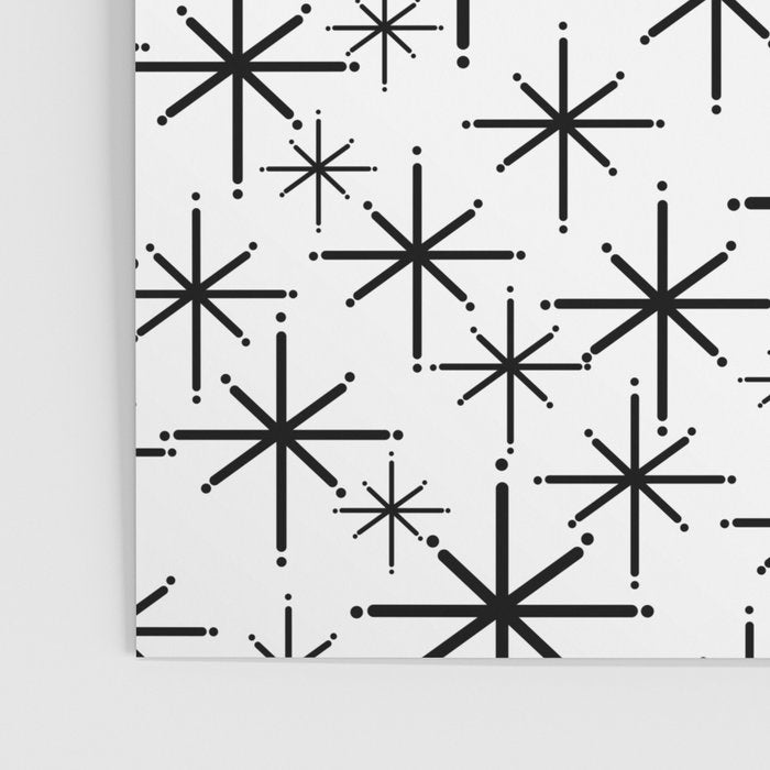 Mid Century Modern Twinkling Starburst Pattern in Black and White Poster Gallery Image 3