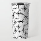 Mid Century Modern Twinkling Starburst Pattern in Black and White Travel Mug Gallery Image 1
