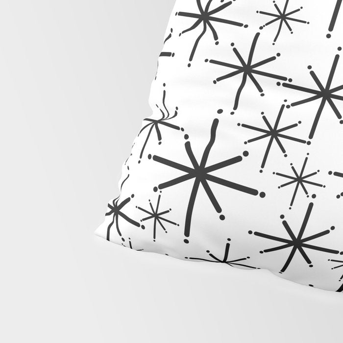 Mid Century Modern Twinkling Starburst Pattern in Black and White Pillow Sham Gallery Image 4