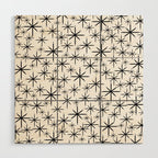 Mid Century Modern Twinkling Starburst Pattern in Black and White Wood Wall Art Gallery Image 1