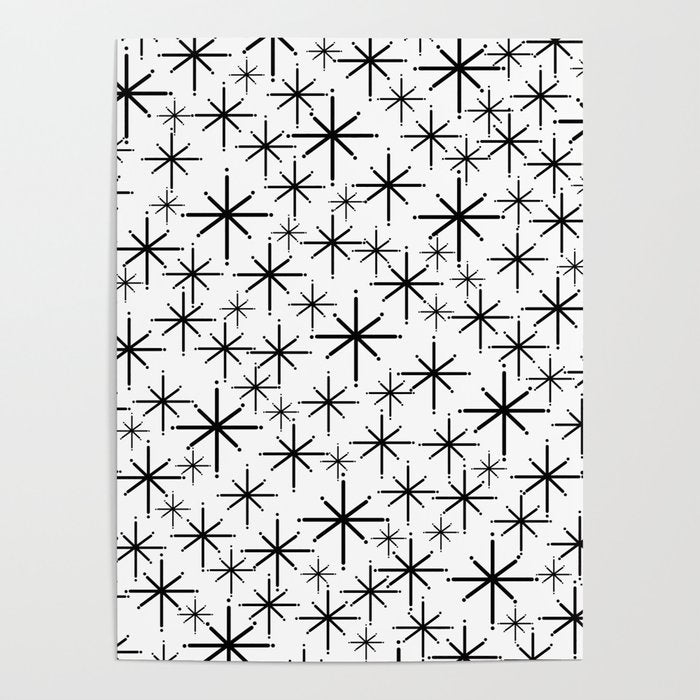 Mid Century Modern Twinkling Starburst Pattern in Black and White Poster Gallery Image 4