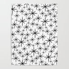 Mid Century Modern Twinkling Starburst Pattern in Black and White Poster Gallery Image 4